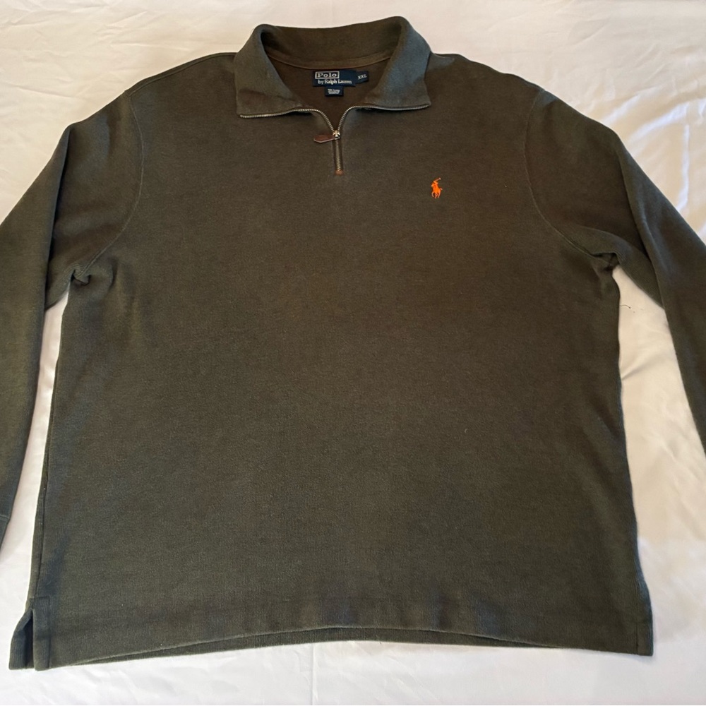 Ralph Lauren Olive Green Quarter-Zip Long Sleeve Polo Sweatshirt